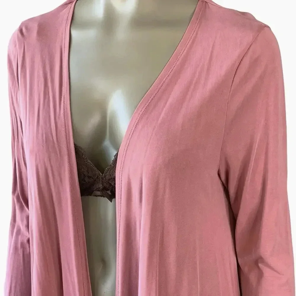 Mi ami Francescas Asymmetrical Embroidered Open Cardigan Tunic Sweater  M Rose